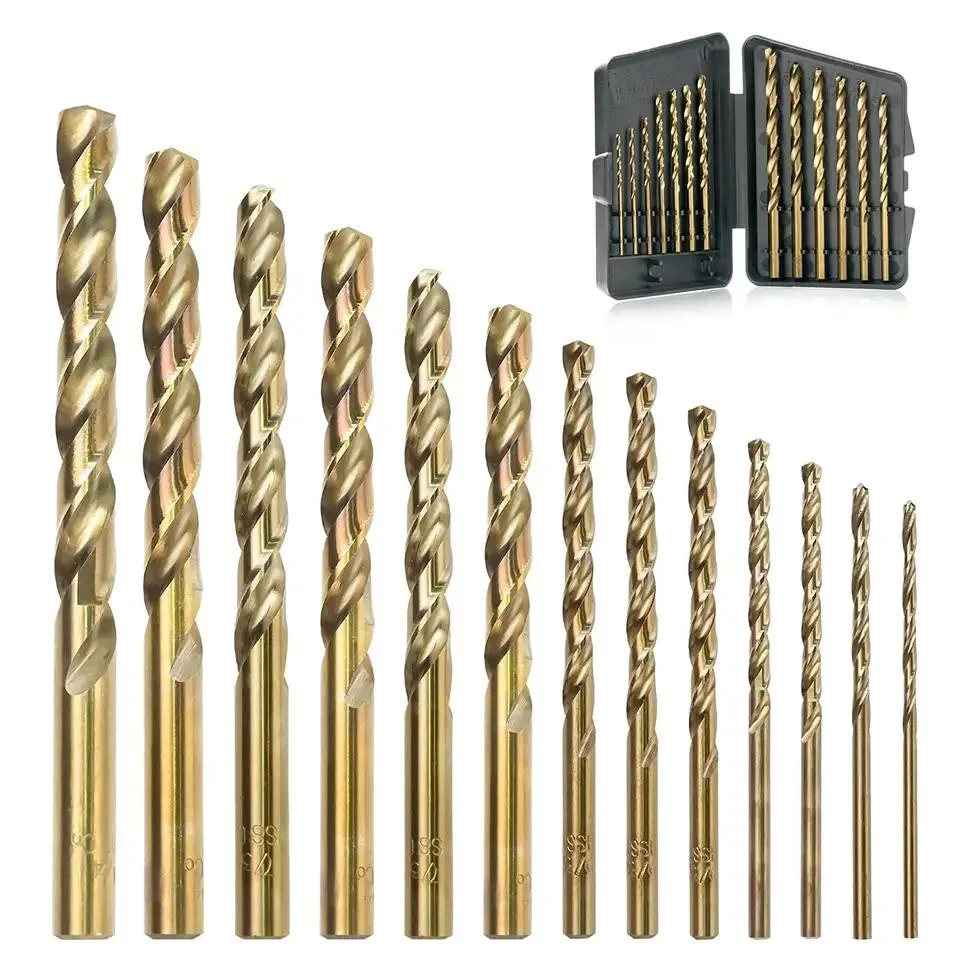 13PCS Cobalt, M35 HSS Twist Drill Bit for Hardened Metal, Cast Iron, Stainless Steel, Plastic and Wood