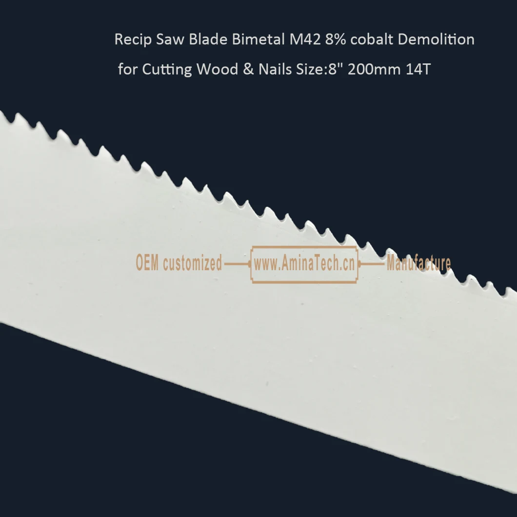 Recip Saw Blade Bimetal M42 8% cobalt Demolition for Cutting Wood & Nails 9" 225mm 14T