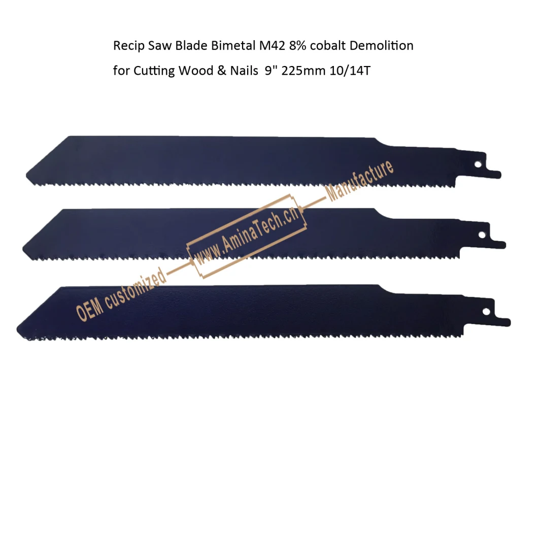 Recip Saw Blade Bimetal M42 8% cobalt Demolition for Cutting Wood & Nails 9" 225mm 10/14T