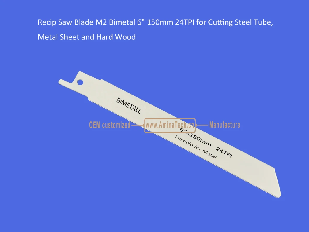 Recip Saw Blade M2 Bimetal 6" 150mm 24TPI for Cutting Steel Tube, Metal Sheet and Hard Wood,Reciprocating,Sabre Saw ,Power Tools