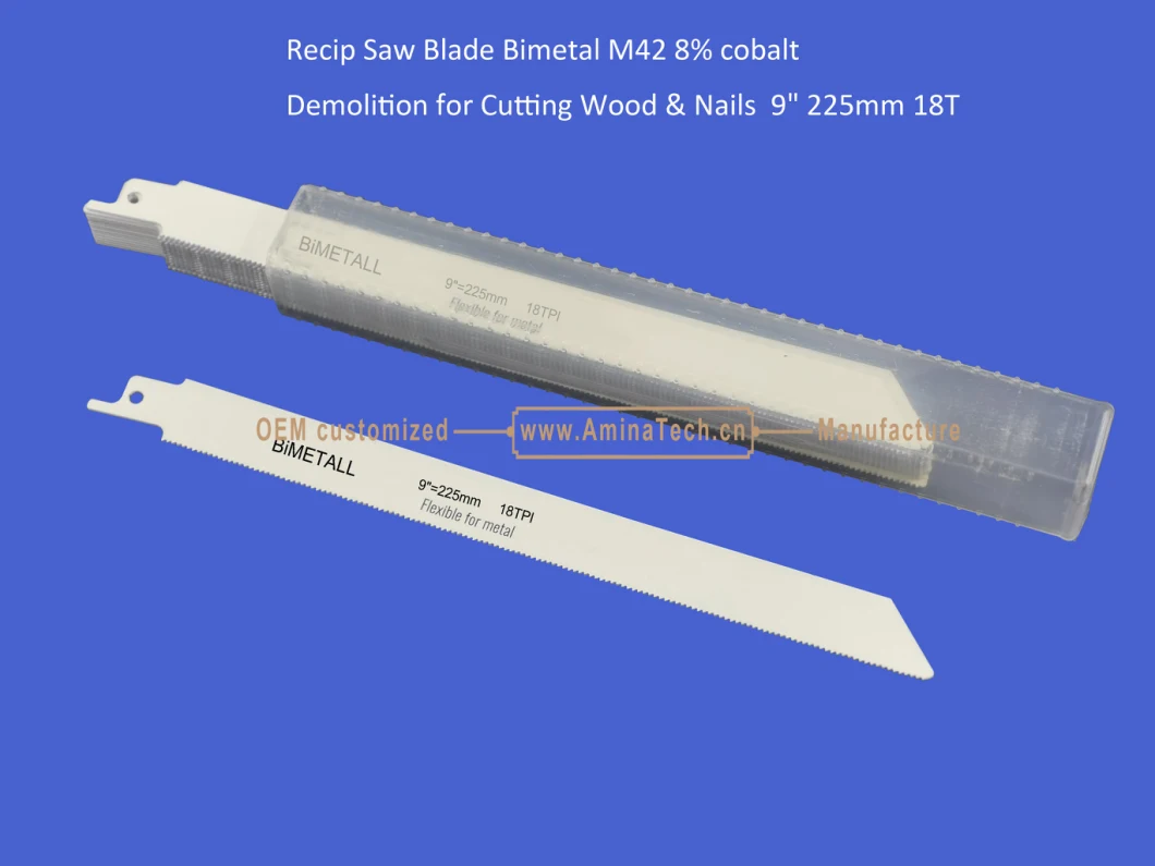 Recip Saw Blade Bimetal M42 8% cobalt Demolition for Cutting Wood & Nails 9" 225mm 18T,Reciprocating,Sabre Saw ,Power Tools