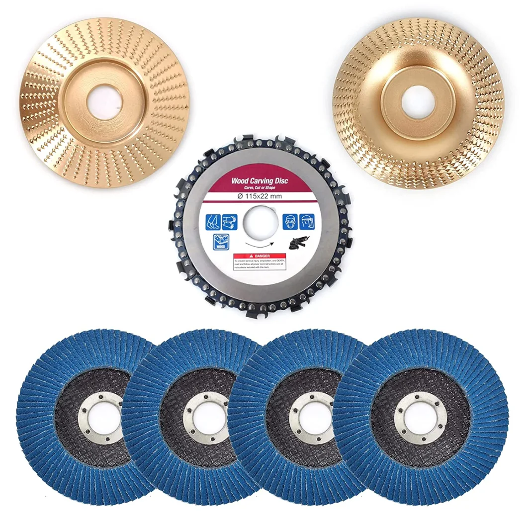 Angle Grinder Carving Disc Accessories Attachment 7-Piece Set, for 4-1/2" Angle Grinder, Including Chain Disc, Wood Shaping Grinding Disc, Flap Disc Sanding