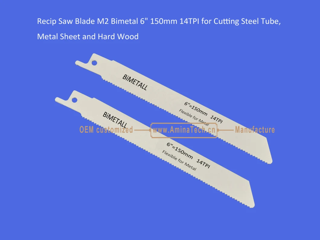 Recip Saw Blade M2 Bimetal 6" 150mm 14TPI for Cutting Steel Tube, Metal Sheet and Hard Wood,Reciprocating,Sabre Saw ,Power Tools