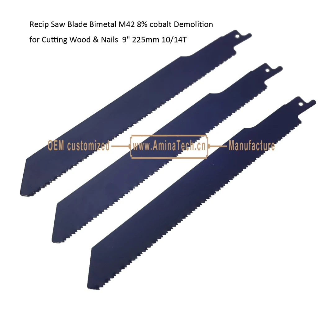 Recip Saw Blade Bimetal M42 8% cobalt Demolition for Cutting Wood & Nails 9" 225mm 10/14T